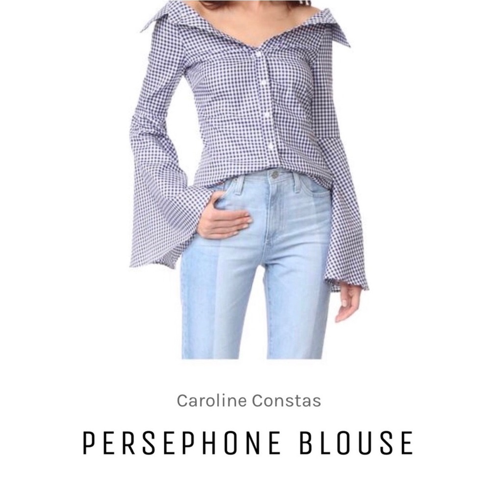 Caroline Constas Persephone Top Blue White Gingham sz S